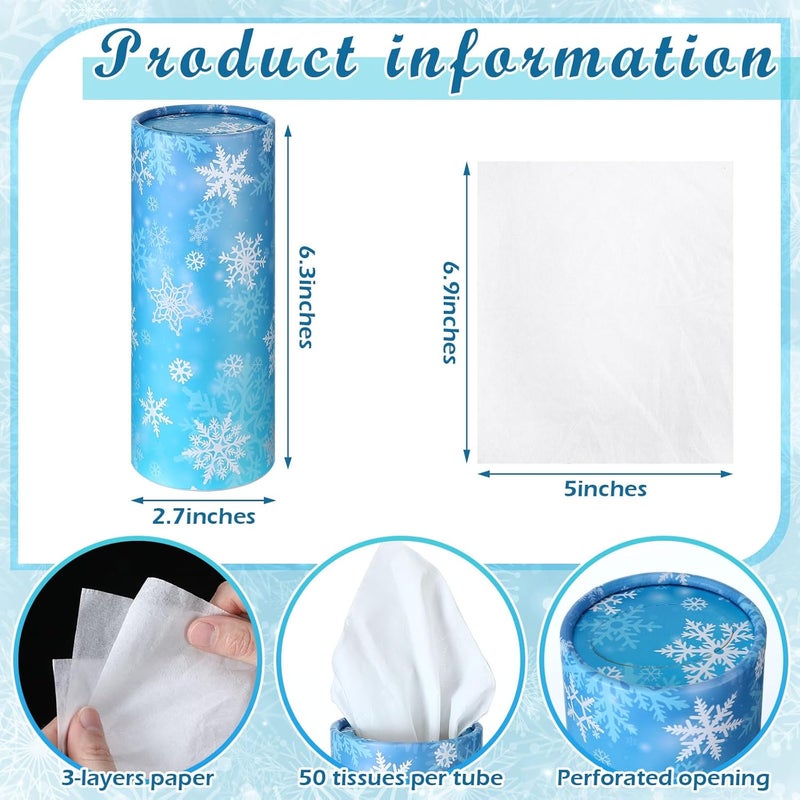 Fourluoo 12 Pack Winter Snowflake Tissue Boxes for Car Cylinder Bulk Blue and White Snowflake Round Cylinder Holder with 3 Ply Facial Tissues for Winter Travel Bathroom Office Accessories - Image 3